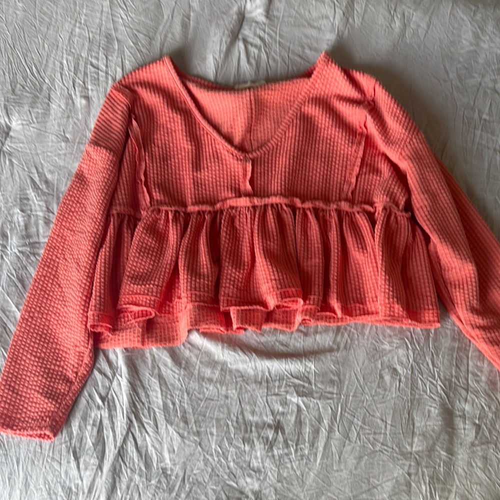 Altar’d State Coral Knit Ruffle Top